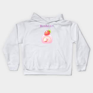 Kawaii Pixel Oishii Dream Dessert ( strawberry & Cream Cakee Roll) Kids Hoodie